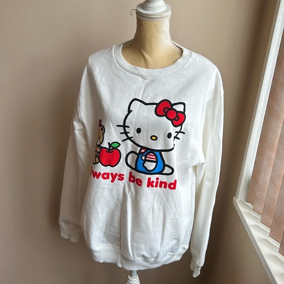 Hello Kitty Sweatshirt “Always Be Kind” Teddy Bear Apple Sanrio LongSleeve - Picture 1 of 4